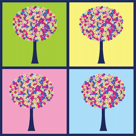 simsearch:400-04725012,k - Four illustrations with colored trees Stock Photo - Budget Royalty-Free & Subscription, Code: 400-04216489