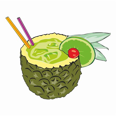 fully editable vector illustration of pineapple cocktail Photographie de stock - Aubaine LD & Abonnement, Code: 400-04216492