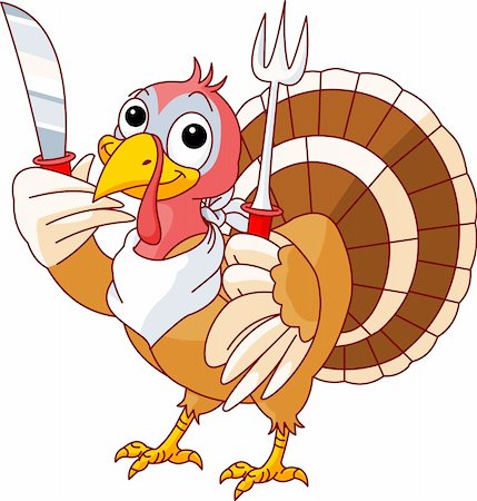 simsearch:400-07216215,k - Thanksgiving Turkey with knife and fork. Isolated on a white background. Foto de stock - Royalty-Free Super Valor e Assinatura, Número: 400-04216601