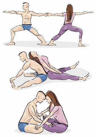 simsearch:400-04337149,k - Illustration of man and woman Practicing Yoga in Couple Foto de stock - Super Valor sin royalties y Suscripción, Código: 400-04216694