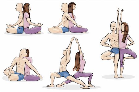 simsearch:400-04337149,k - Illustration of man and woman Practicing Yoga in Couple Foto de stock - Super Valor sin royalties y Suscripción, Código: 400-04216693