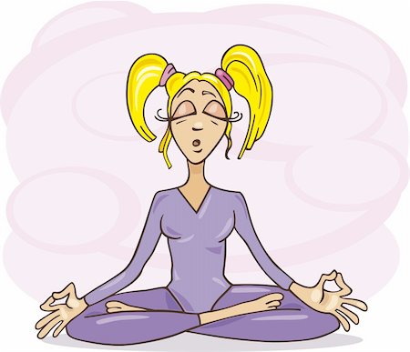 Cartoon illustration of meditating blonde girl Stock Photo - Budget Royalty-Free & Subscription, Code: 400-04216740