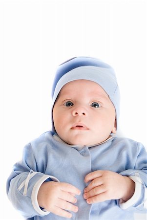 simsearch:400-04737497,k - Lying baby boy at blue on a white background Stockbilder - Microstock & Abonnement, Bildnummer: 400-04216888
