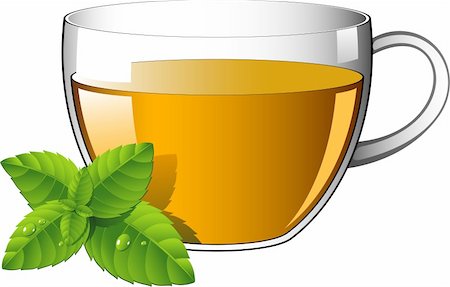 Glass cup of tea with mint leaves. Over white. EPS 8, AI, JPEG Stock Photo - Budget Royalty-Free & Subscription, Code: 400-04216891