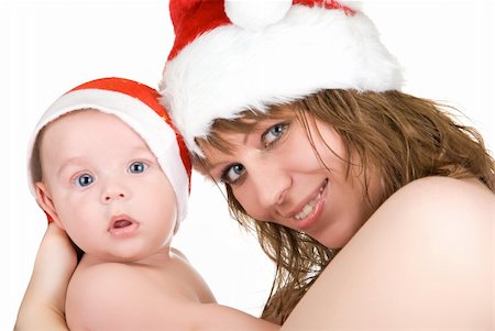 simsearch:400-09222788,k - Beautiful mommy santa and her baby Santa boy on a white Photographie de stock - Aubaine LD & Abonnement, Code: 400-04216960