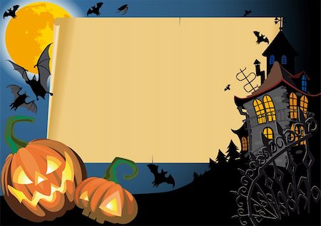 sharpner (artist) - Pumpkin Halloween Card with empty blank scroll Stockbilder - Microstock & Abonnement, Bildnummer: 400-04217103