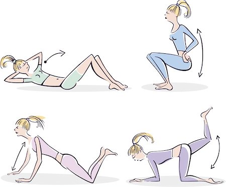 drawing girls body - illustration of woman doing typical warm up exercises Stock Photo - Budget Royalty-Free & Subscription, Code: 400-04217110