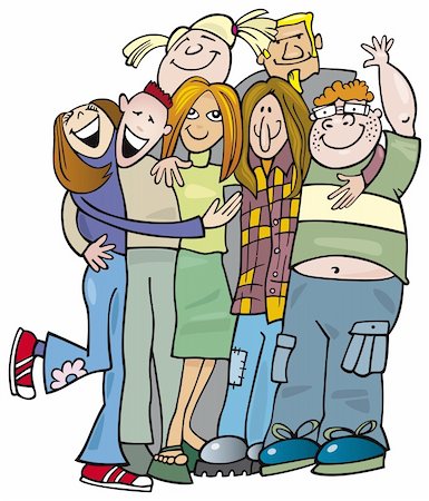 Illustration of school teens group giving a hug Stock Photo - Budget Royalty-Free & Subscription, Code: 400-04217279