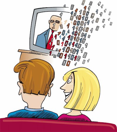 Humorous illustration of Couple watching Digital Television Stock Photo - Budget Royalty-Free & Subscription, Code: 400-04217396