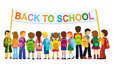 Group of elementary school pupils standing with large banner. Stock Photo - Budget Royalty-Free & Subscription, Code: 400-04217506
