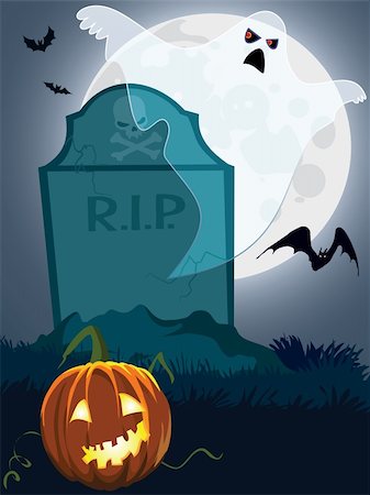 simsearch:400-05692673,k - Halloween scary grave, illustration for Halloween holiday Stockbilder - Microstock & Abonnement, Bildnummer: 400-04217534