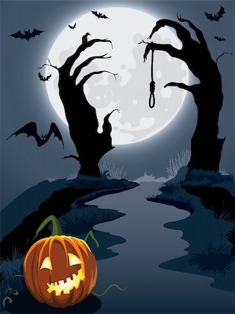 simsearch:400-04135705,k - Halloween scary hill, illustration for Halloween holiday Foto de stock - Royalty-Free Super Valor e Assinatura, Número: 400-04217535