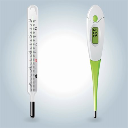 Clinic Thermometer on Light Blue Background Digital Thermometer Two Type of Thermometer Stock Photo - Budget Royalty-Free & Subscription, Code: 400-04217581