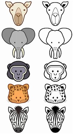 Vector set of different cartoon wild or zoo animals. All objects and details are grouped. Colors and transparent background color are easy to adjust. Fotografie stock - Microstock e Abbonamento, Codice: 400-04217741