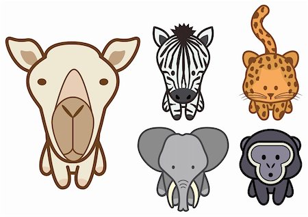 Vector set of different cartoon wild or zoo animals. All objects and details are grouped. Colors and transparent background color are easy to adjust. Fotografie stock - Microstock e Abbonamento, Codice: 400-04217742