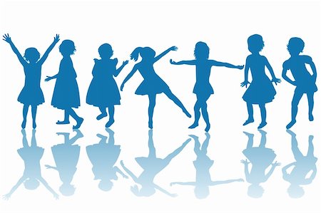 Happy children blue silhouettes Stock Photo - Budget Royalty-Free & Subscription, Code: 400-04217764