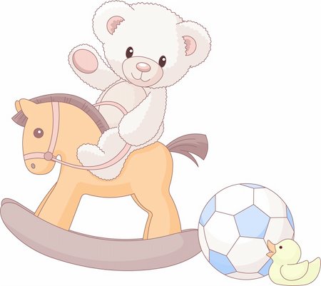 Illustration of cute Teddy Bear  riding a wooden horse Stock Photo - Budget Royalty-Free & Subscription, Code: 400-04218122