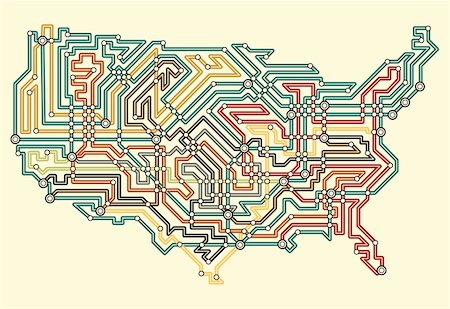 shape map americas - Editable vector illustrated map of the USA in underground map style Stock Photo - Budget Royalty-Free & Subscription, Code: 400-04218146