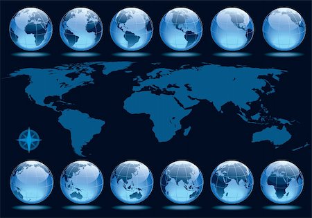 simsearch:400-06698166,k - Set of 12 globes showing earth rotation in every two hours period Stock Photo - Budget Royalty-Free & Subscription, Code: 400-04218331