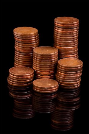 simsearch:630-03482046,k - Money coin columns reflecting in the dark Stock Photo - Budget Royalty-Free & Subscription, Code: 400-04218554
