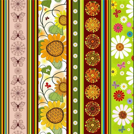 simsearch:400-05890035,k - Seamless striped vivid summer pattern with floral application (vector) Foto de stock - Super Valor sin royalties y Suscripción, Código: 400-04218577