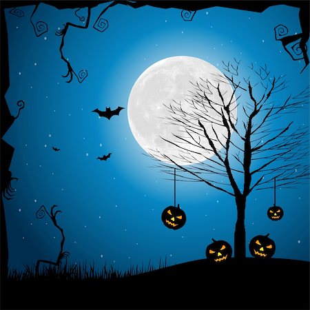 simsearch:400-04141076,k - illustration of halloween night in graveyard with glowing pumpkin Stockbilder - Microstock & Abonnement, Bildnummer: 400-04218578