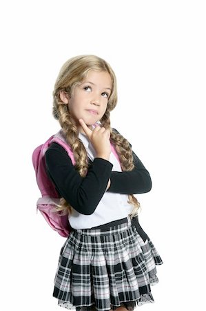 little blond school girl with backpack bag portrait isolated on white background Stock Photo - Budget Royalty-Free & Subscription, Code: 400-04219289