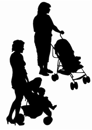 Vector drawing two mother with children. Silhouettes on a white background Stock Photo - Budget Royalty-Free & Subscription, Code: 400-04219431