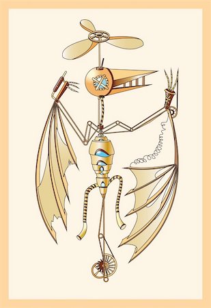 ptits_ptits (artist) - Mechanical pterodactyl, steampunk, vector illustration. Photographie de stock - Aubaine LD & Abonnement, Code: 400-04219533