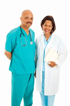 Friendly, attractive African American medical doctors.  Isolated on white. Stock Photo - Budget Royalty-Free & Subscription, Code: 400-04219689