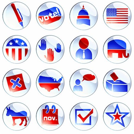 Set of glossy round buttons about politics. Graphics are grouped and in several layers for easy editing. The file can be scaled to any size. Stock Photo - Budget Royalty-Free & Subscription, Code: 400-04219812