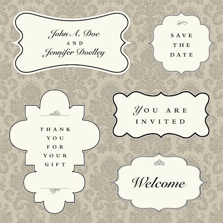 simsearch:400-07759145,k - Set of vector ornate frames with sample text. Perfect as invitations or announcements. Background pattern is included as seamless swatch. All pieces are separate. Easy to change colors and edit. Stock Photo - Budget Royalty-Free & Subscription, Code: 400-04210033