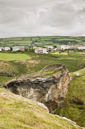 High angle shot of first part of Tintagel Castle in Cornwall, UK Stock Photo - Budget Royalty-Free & Subscription, Code: 400-04210229