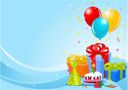 red confetti - Party balloons and gifts background with gifts and balloons Photographie de stock - Aubaine LD & Abonnement, Code: 400-04210412