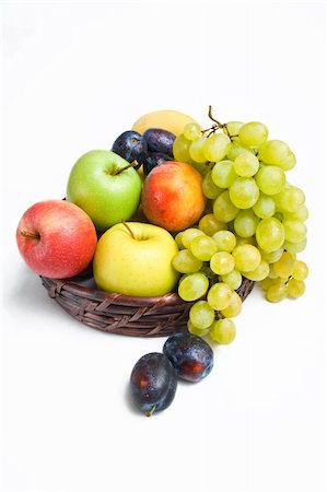 simsearch:400-07675974,k - Various fresh ripe fruits placed in a wicker basket isolated on white background Stock Photo - Budget Royalty-Free & Subscription, Code: 400-04210711