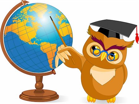 simsearch:400-04633938,k - Illustration of a cartoon wise owl with world globe Stock Photo - Budget Royalty-Free & Subscription, Code: 400-04210729