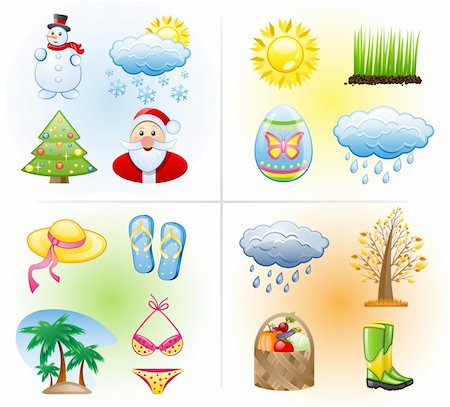 Seasons icon set: winter, spring, summer, autumn. Foto de stock - Super Valor sin royalties y Suscripción, Código: 400-04211196