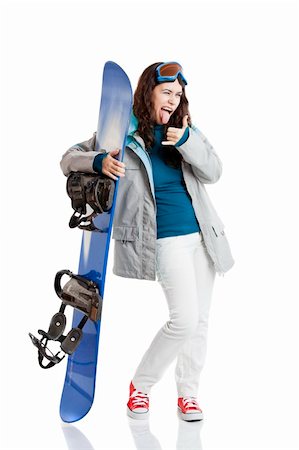 extreme cold clothes women - Girl isolated on white with a snowboard Stock Photo - Budget Royalty-Free & Subscription, Code: 400-04211440
