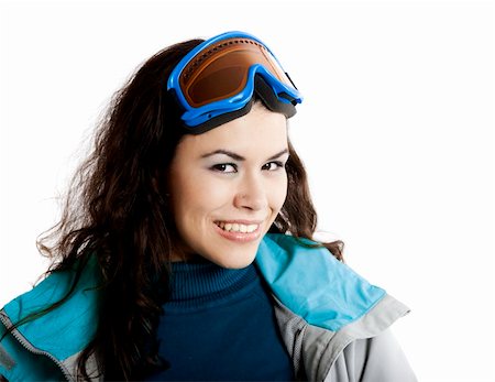 extreme cold clothes women - Portrait of a beautiful young girl wearing a winter coat and snow glasses Stock Photo - Budget Royalty-Free & Subscription, Code: 400-04211441