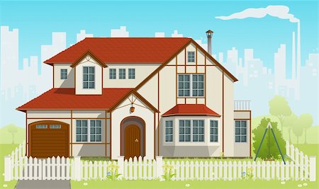 family in a suburban community - Family House and green grass. Vector illustration. EPS8 Stock Photo - Budget Royalty-Free & Subscription, Code: 400-04211537