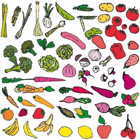 red pepper drawing - Various Fruits and Vegetables vector Stock Photo - Budget Royalty-Free & Subscription, Code: 400-04211656