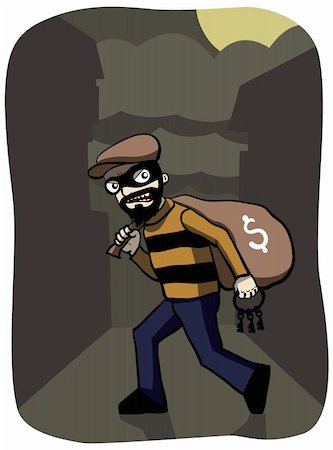robbery cartoon - Thief in the night with load of money Stock Photo - Budget Royalty-Free & Subscription, Code: 400-04212147