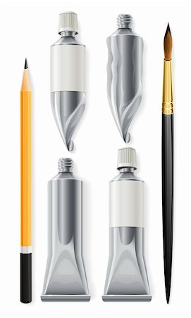 artist tools pencil brush and tubes with paint vector illustration, isolated on white background Stock Photo - Budget Royalty-Free & Subscription, Code: 400-04212440