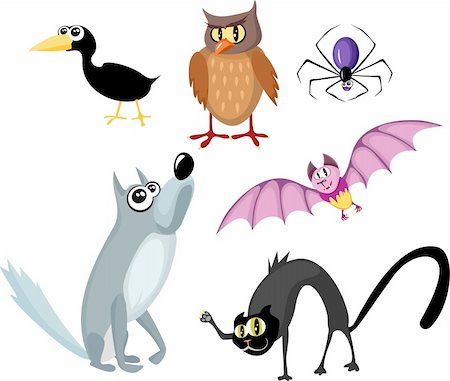 vector illustration of a cute animals halloween set Stock Photo - Budget Royalty-Free & Subscription, Code: 400-04212524