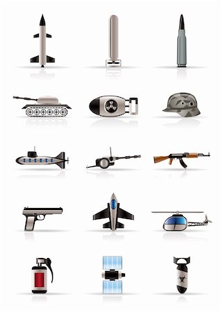 Realistic weapon, arms and war icons - Vector icon set Stock Photo - Budget Royalty-Free & Subscription, Code: 400-04212625