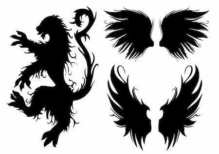 Vector set of gothic lion and wings. Easy to edit. Stock Photo - Budget Royalty-Free & Subscription, Code: 400-04212743