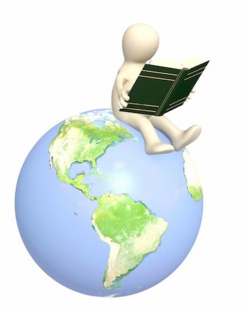 3d puppet, reading the book on Earth. Object over white Stock Photo - Budget Royalty-Free & Subscription, Code: 400-04212928