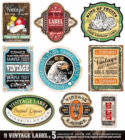 Vintage Labels Collection - 9 design elements with original antique style -Set 5 Stock Photo - Budget Royalty-Free & Subscription, Code: 400-04213137