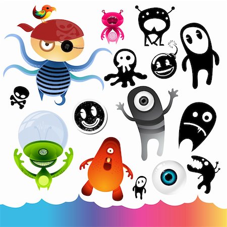 A collection of monster icons and elements. Foto de stock - Super Valor sin royalties y Suscripción, Código: 400-04213431