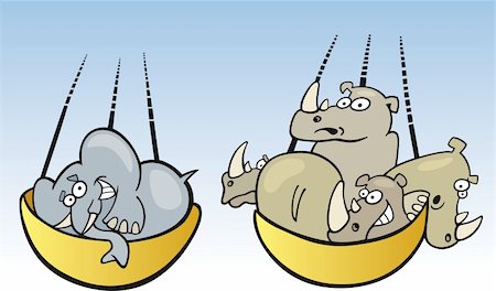 elephant balancing - Cartoon illustration of elephant and rhinos on balance Stock Photo - Budget Royalty-Free & Subscription, Code: 400-04213481